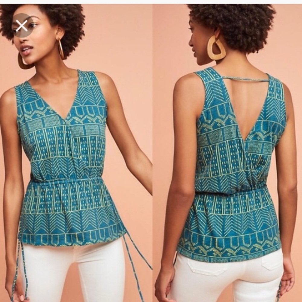 🎾Pure+Good Becka V Neck Top green yellow abstract